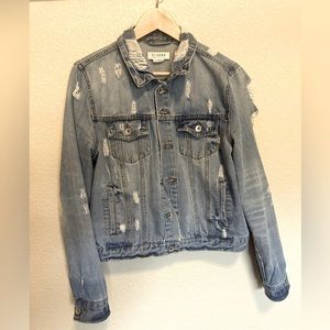 Distressed jean denim jacket